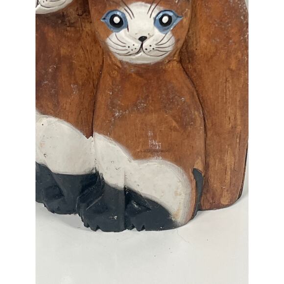 Hand carved Wooden Cats Standing Staring Together Folk Art Piece - Picture 7 of 16